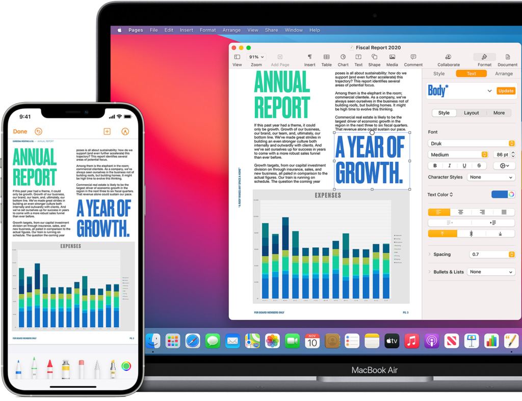 Apple devices showing annual report